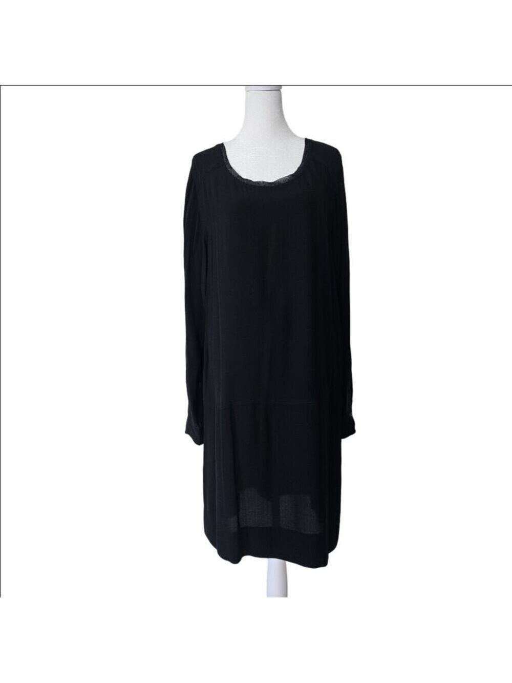 Eileen Fisher Black Long Sleeves Silk Shift Dress Size L